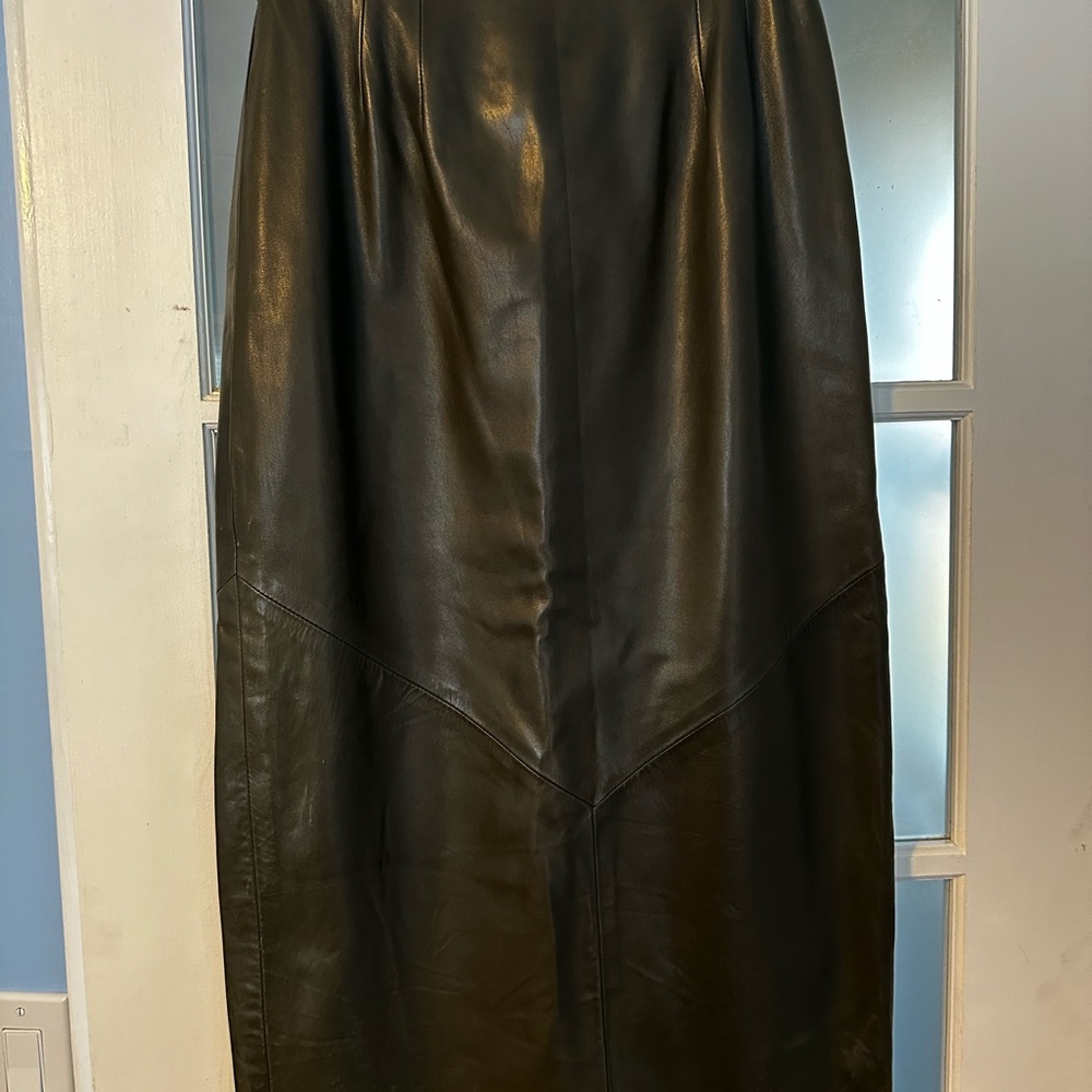 VAKKO Genuine Leather Retro Pencil Skirt